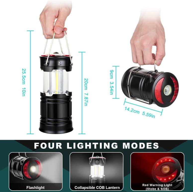 2 Pack Camping Lanterns Camping Accessories USB Rechargeable and Battery Powered 2-in-1 LED Lanterns, Hurricane Lights with Flashlight and Magnet Base for Camping, Hiking, Emergency, Outage - Image 3