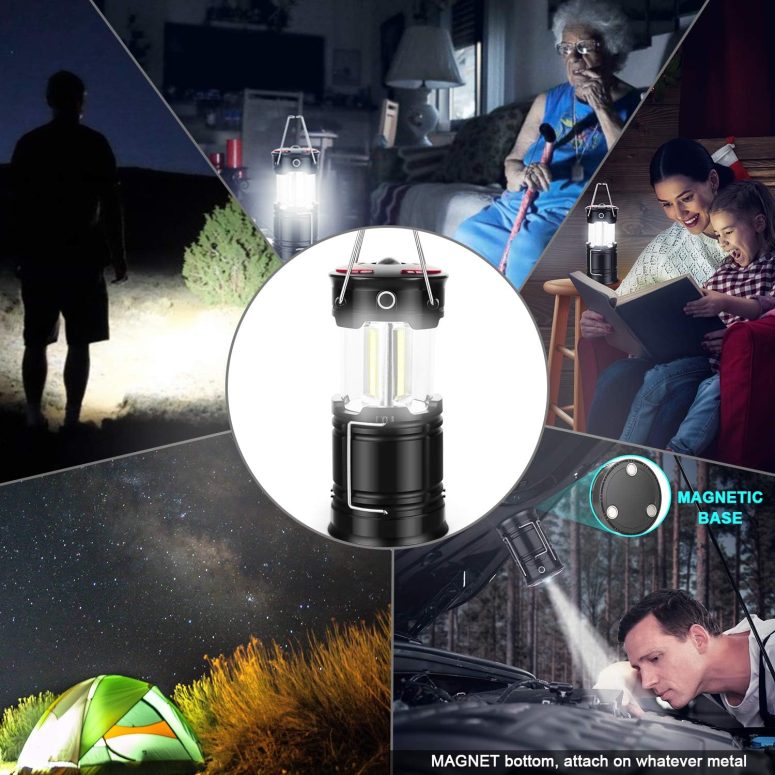 2 Pack Camping Lanterns Camping Accessories USB Rechargeable and Battery Powered 2-in-1 LED Lanterns, Hurricane Lights with Flashlight and Magnet Base for Camping, Hiking, Emergency, Outage - Image 4