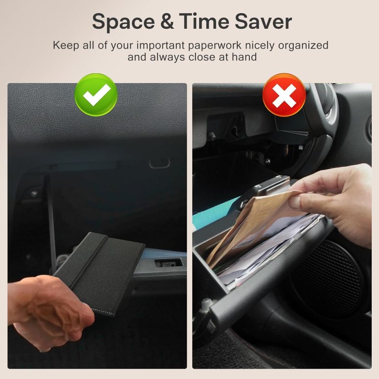 CoBak Leather Car Registration and Insurance Holder with Magnetic Compartment - Vehicle Glove Box Organizer for Driver License, Cards, Emergency Cash - Auto Truck Accessories Case, Cloth Black - Image 6