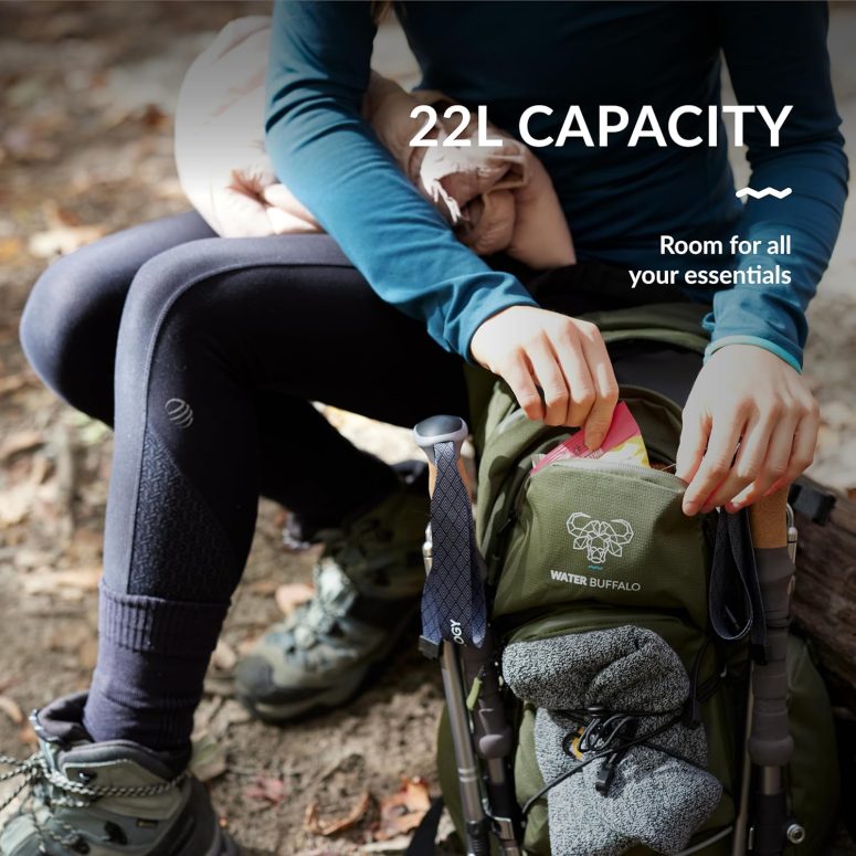 Water Buffalo Hydration Backpack - Sherpa 22L Hiking Backpack with Water Bladder - Water Backpack for Hiking with Waterproof Zippers, Phone & Pole Holders - Image 3